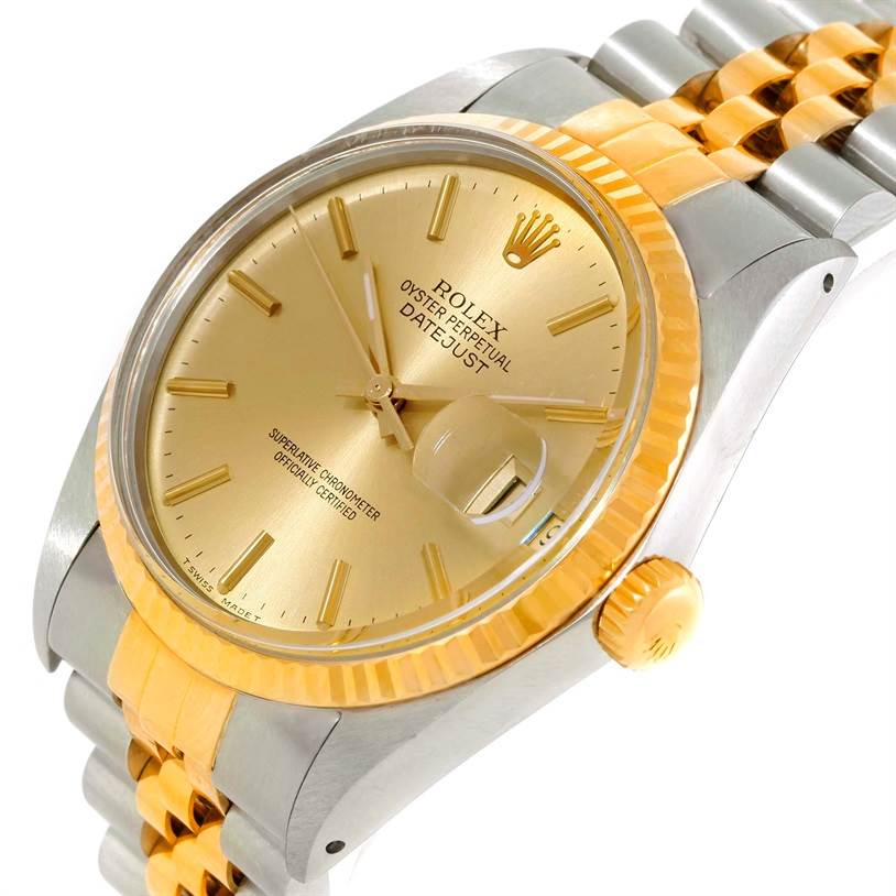 The image shows the face and partial bracelet of a Rolex Datejust 16013 Men's Stainless Steel Silver Dial 16013 Men's Stainless Steel Silver Dial watch at a three-quarter angle.