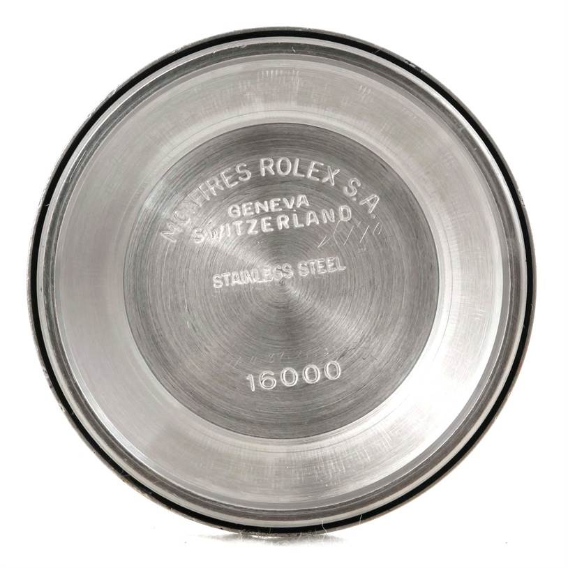 This image shows the case back interior of a Rolex Datejust 16013 Men's Stainless Steel Silver Dial 16013 Men's Stainless Steel Silver Dial watch, featuring model number 16000.