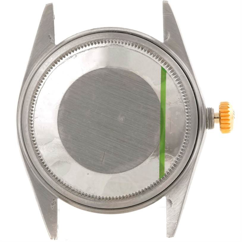 This image shows the front view of a Rolex Datejust 16013 Men's Stainless Steel Silver Dial 16013 Men's Stainless Steel Silver Dial watch case, including the bezel and crown, without the dial and hands.