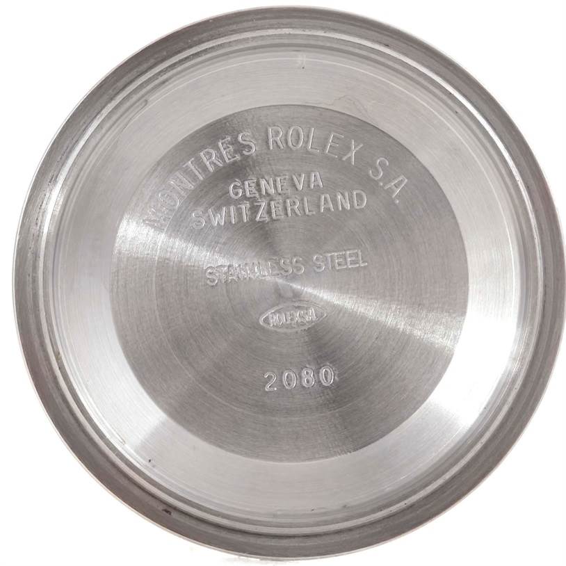 This image shows the inside of a stainless steel case back for a Rolex Datejust 16233 Men's Steel and Gold (two tone) Silver Dial 16233 Men's Steel and Gold (two tone) Silver Dial watch.