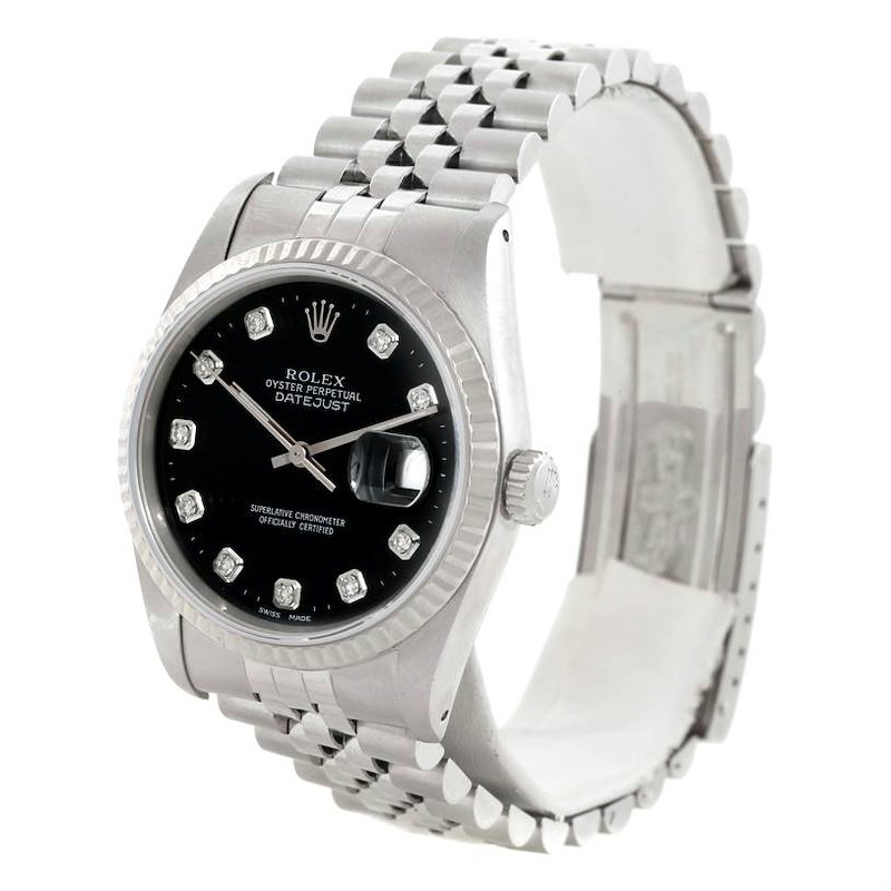 Rolex Datejust Steel 18k White Gold Diamond Dial Mens Watch 16234 SwissWatchExpo