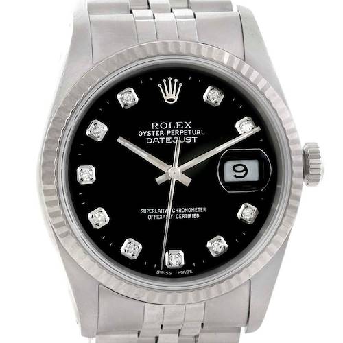 Photo of Rolex Datejust Steel 18k White Gold Diamond Dial Mens Watch 16234