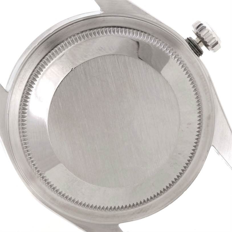 This image shows the back case and crown of a Rolex Datejust 16234 Men's Stainless Steel Silver Dial 16234 Men's Stainless Steel Silver Dial watch, viewed from the rear.