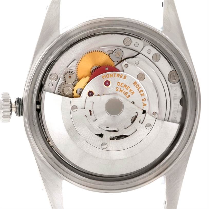 The image shows the internal mechanism of a Rolex Datejust 16234 Men's Stainless Steel Silver Dial 16234 Men's Stainless Steel Silver Dial watch from a back view.