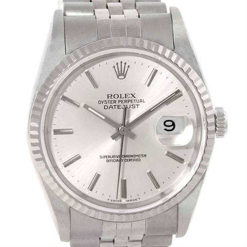 Photo of Rolex Datejust Steel 18k White Gold Silver Dial Mens Watch 16234