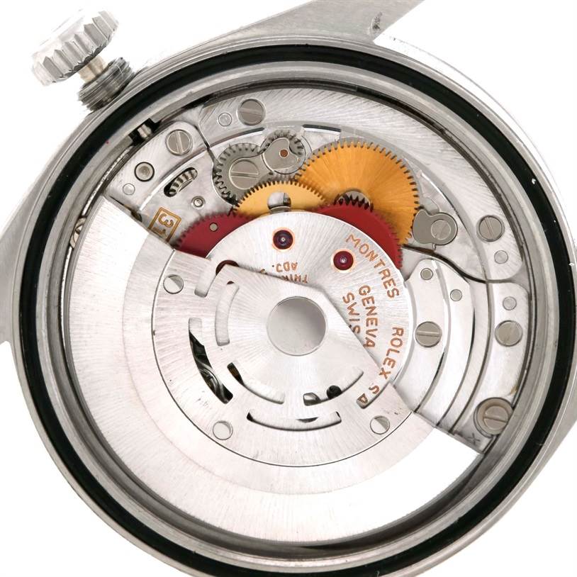 This image shows the internal movement parts of the Rolex Datejust 16220 Men's Stainless Steel Silver Dial 16220 Men's Stainless Steel Silver Dial watch viewed from the back.