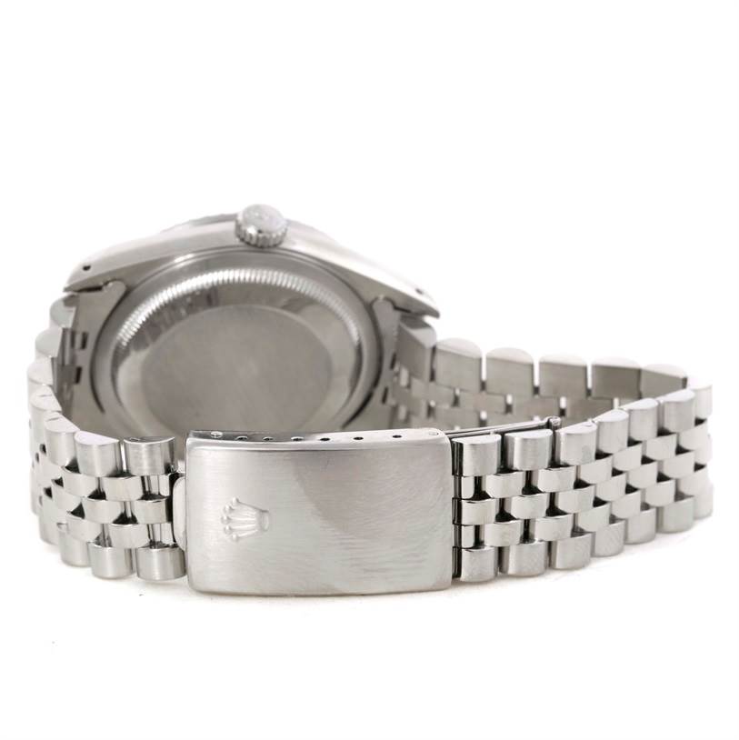 This image shows the back and bracelet of a Rolex Datejust 16220 Men's Stainless Steel Silver Dial 16220 Men's Stainless Steel Silver Dial watch, highlighting the clasp and case back.