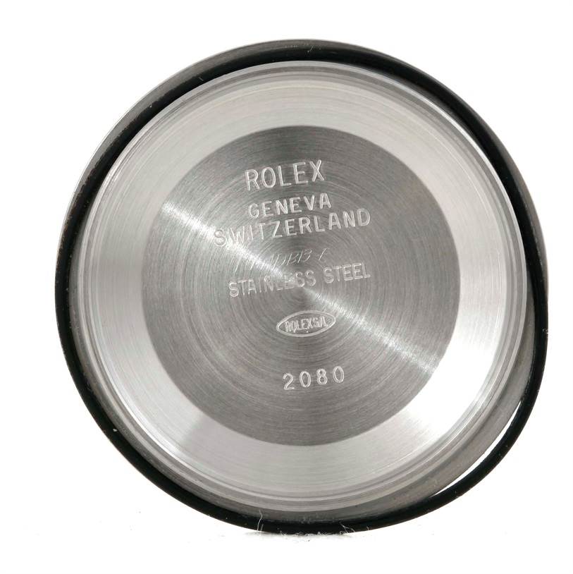 The image shows the inner case back of a Rolex Datejust 16234 Men's Stainless Steel Silver Dial 16234 Men's Stainless Steel Silver Dial watch, featuring engraved model information and branding.