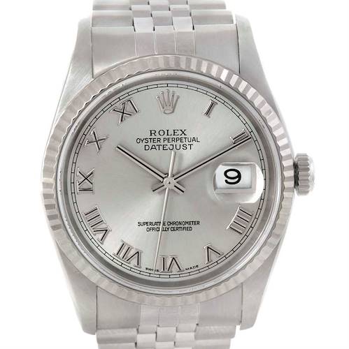 Photo of Rolex Datejust Steel 18k White Gold Silver Dial Mens Watch 16234