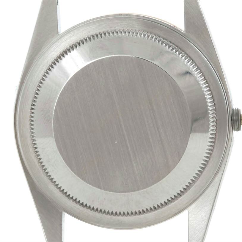 This image shows the back case and lugs of a Rolex Datejust 16233 Men's Steel and Gold (two tone) Silver Dial 16233 Men's Steel and Gold (two tone) Silver Dial watch at a straight-on angle.