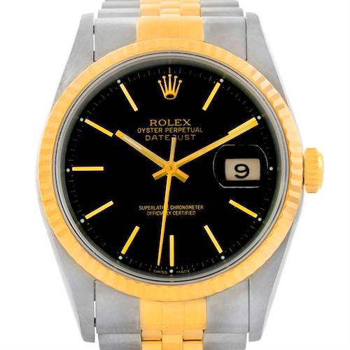 Photo of Rolex Datejust Steel 18k Yellow Gold Black Dial Watch 16233