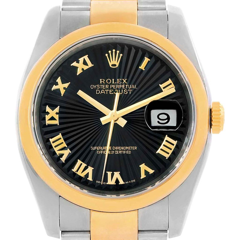 Rolex Datejust Mens Steel Yellow Gold Sunbeam Dial Watch 116203 Box Papers SwissWatchExpo