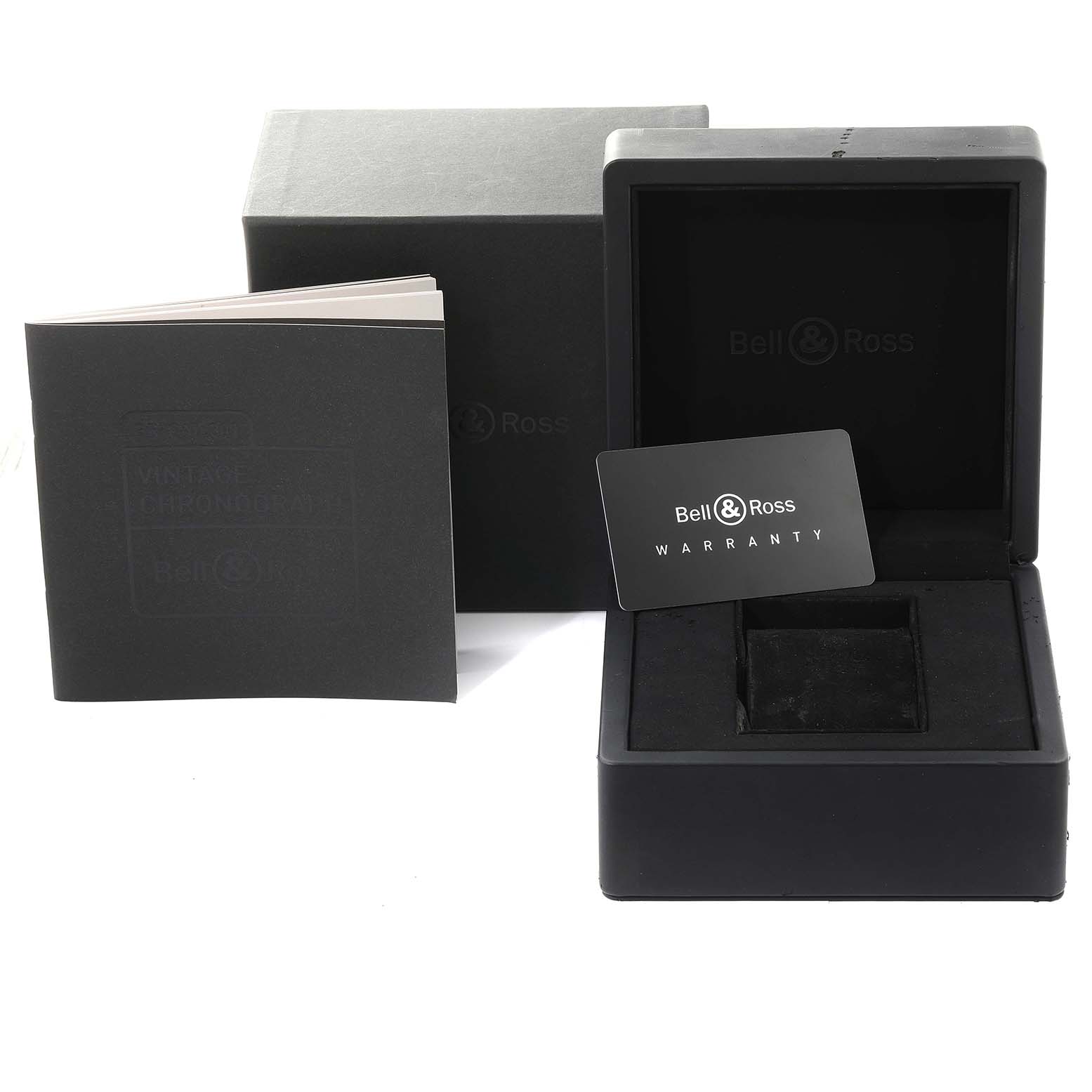 The image shows the box, warranty card, and manual for the Bell 
Ross Aeronavale model watch.