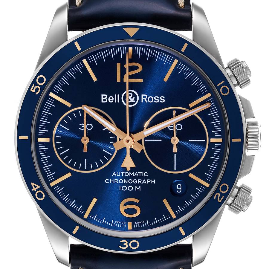 Bell & Ross Aeronavale Blue Dial Chronograph Steel Mens Watch BR V2-94 Unworn SwissWatchExpo