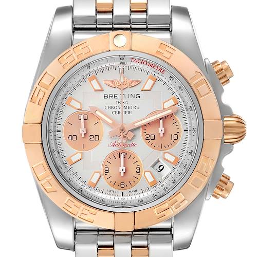 Photo of Breitling Chronomat 41 Steel Rose Gold Silver Dial Mens Watch CB0140 Box Card