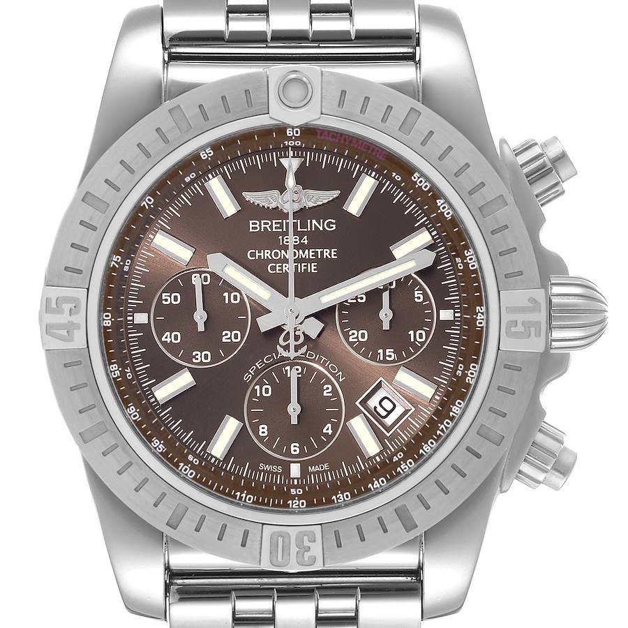 Breitling Chronomat 44 Airbourne Brown Dial Steel Mens Watch AB0115 Box Card SwissWatchExpo