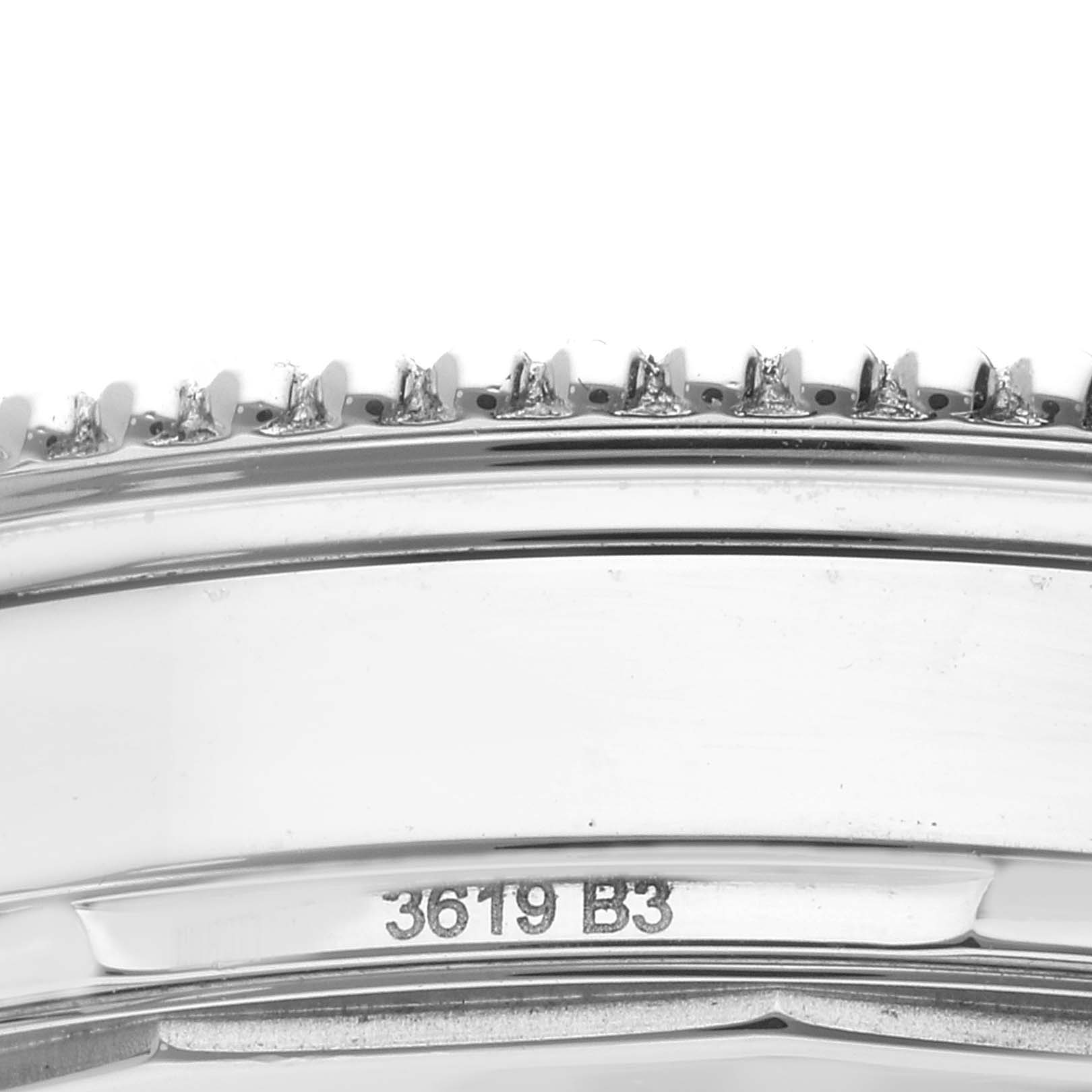 This close-up image shows the outer rim and markings on the bezel of a Breitling Navitimer A17326 Men's Stainless Steel Black Dial A17326 Men's Stainless Steel Black Dial watch.
