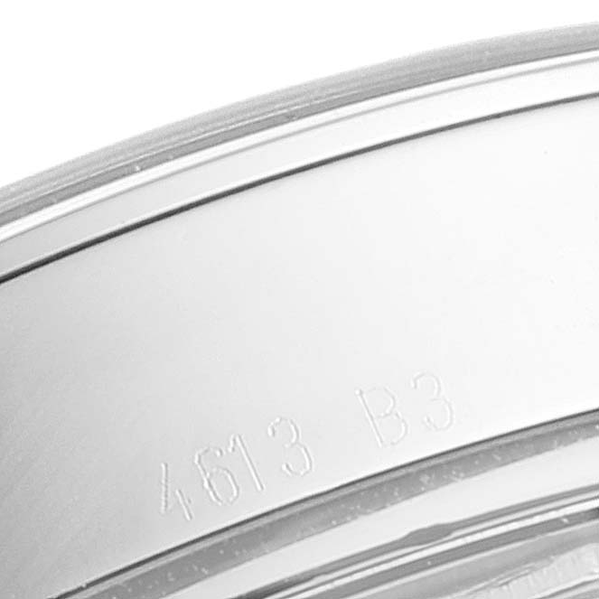 This close-up angle shows the engraved serial number on the bezel or case back of the Breitling Transocean A45310 Men's Stainless Steel Silver Dial A45310 Men's Stainless Steel Silver Dial watch.