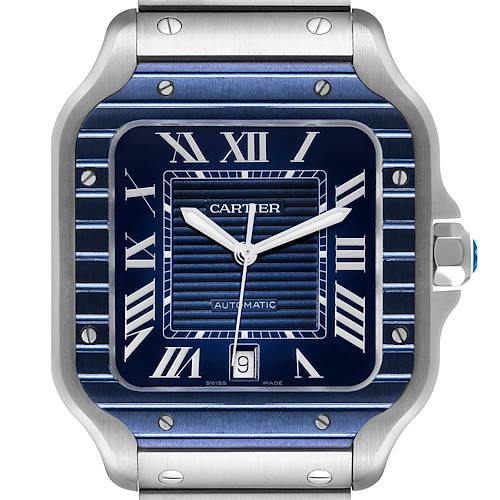 Photo of Cartier Santos Large Stainless Steel PVD Blue Dial Mens Watch WSSA0048