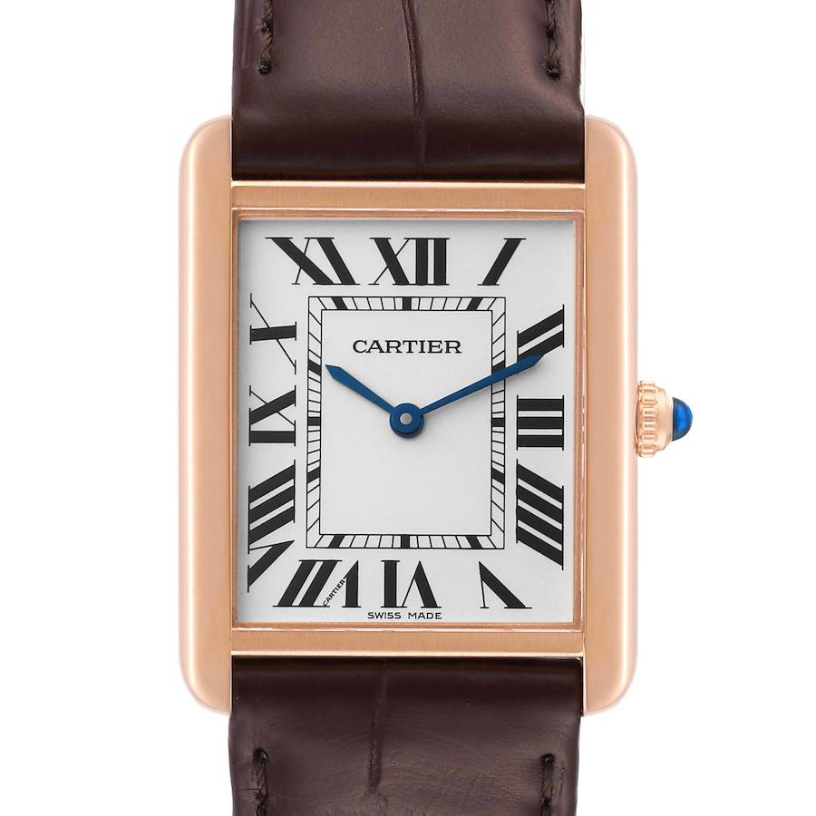 Cartier Tank Solo Large Rose Gold Steel Mens Watch W5200025 Box Papers SwissWatchExpo