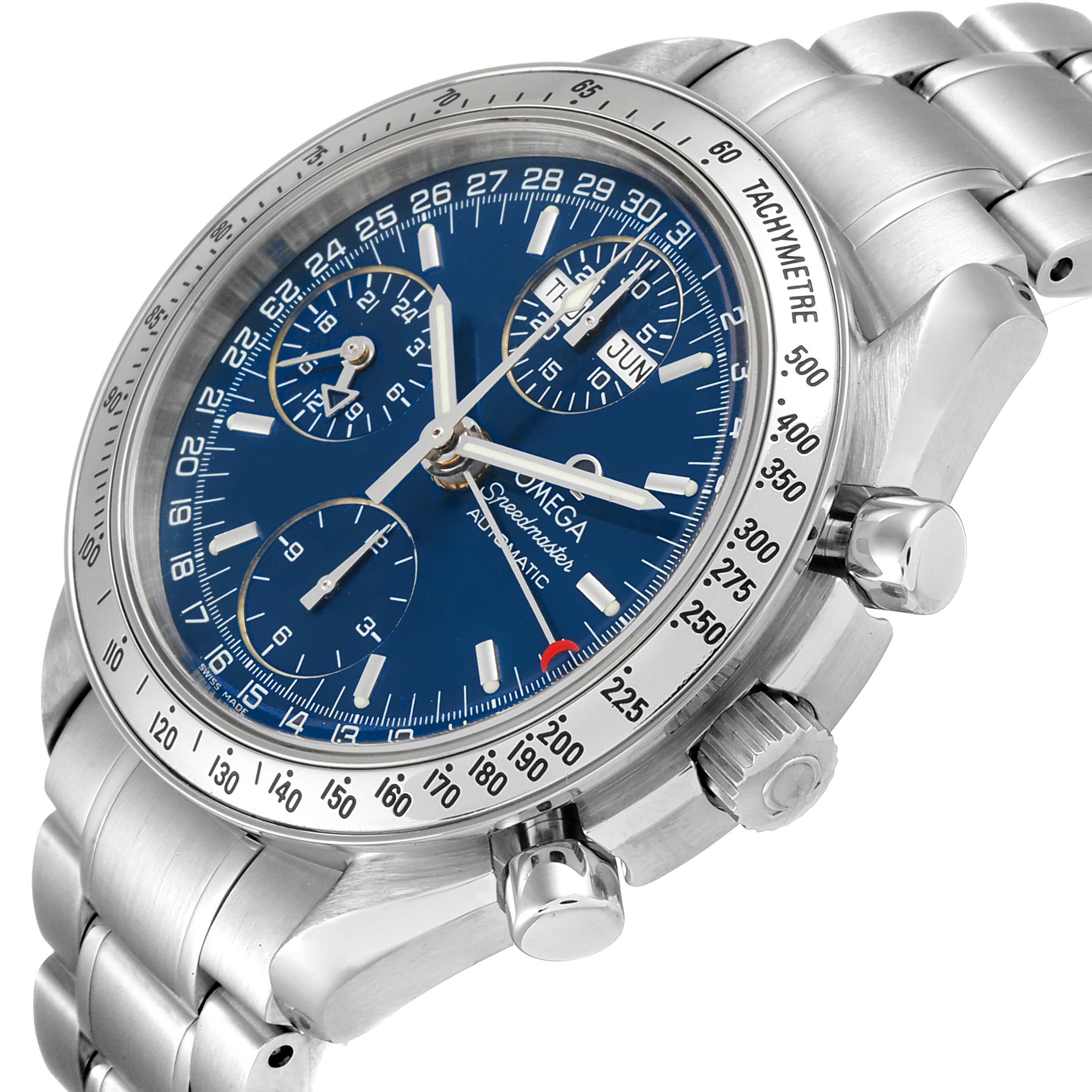 omega speedmaster day date blue