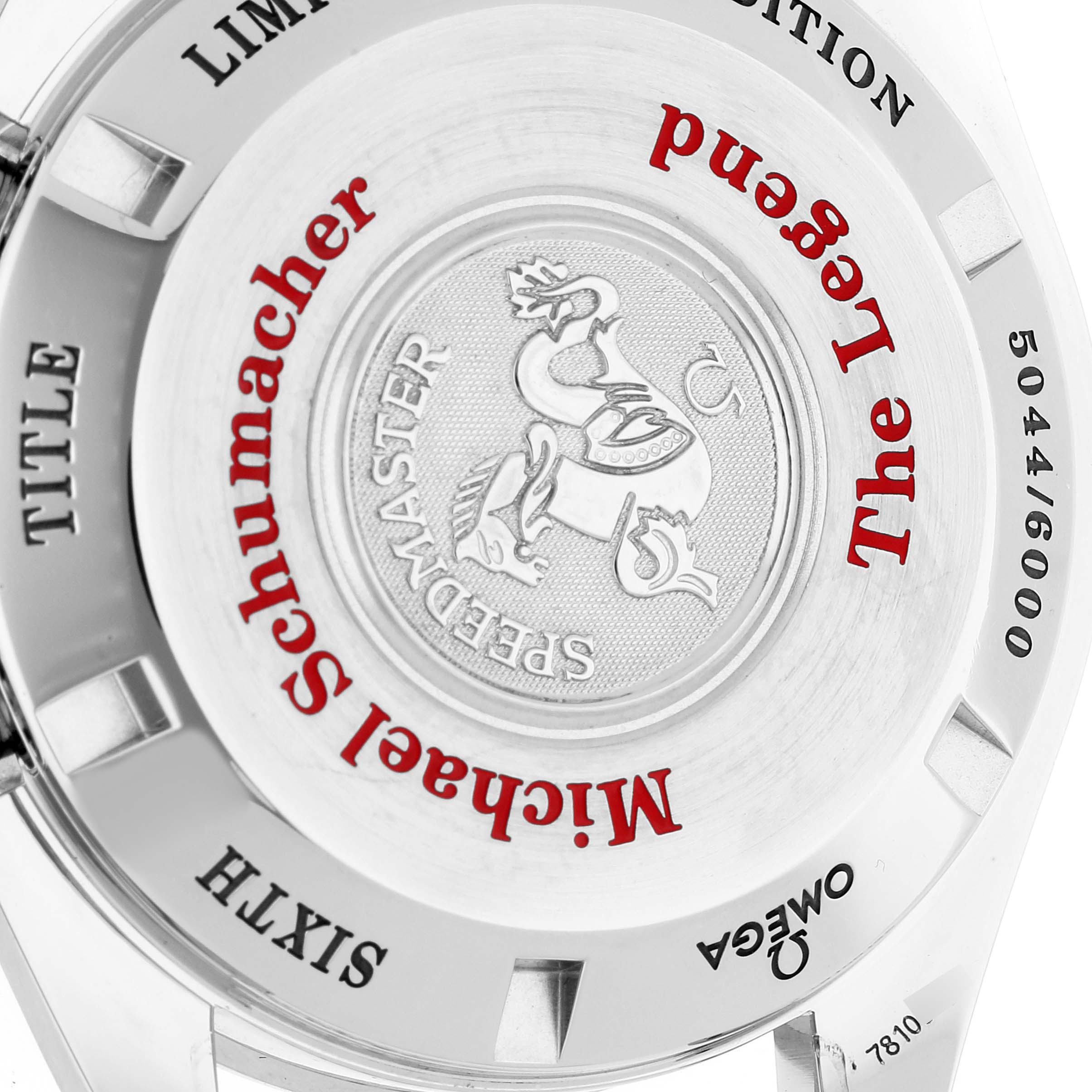 This image shows the back case of an Omega Speedmaster 3559.32.00 Men's Stainless Steel Silver Dial 3559.32.00 Men's Stainless Steel Silver Dial watch, detailing the engraving and text.