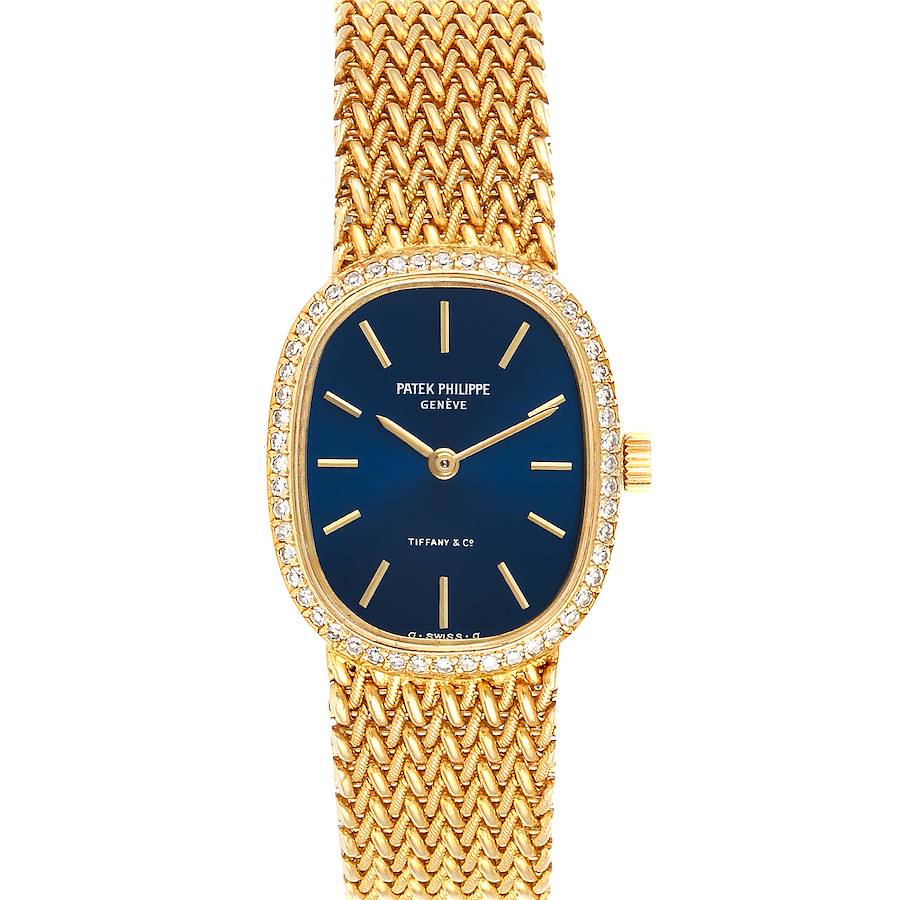 Patek Philippe Golden Ellipse 18k Yellow Gold Blue Dial Ladies Watch 4498 SwissWatchExpo