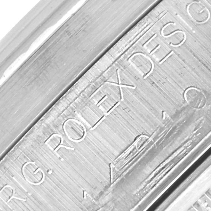 The image shows an engraved side of a Rolex Air-King 14010 Men's Stainless Steel Blue Dial 14010 Men's Stainless Steel Blue Dial watch, focusing on the text detail.