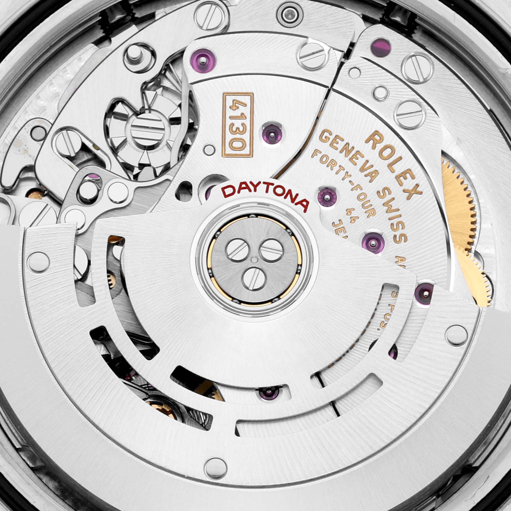 This image shows the intricate movement mechanism of a Rolex Daytona 116503 Men
s Steel and Gold (two tone) Black Dial 116503 Men
s Steel and Gold (two tone) Black Dial watch from a close-up angle.