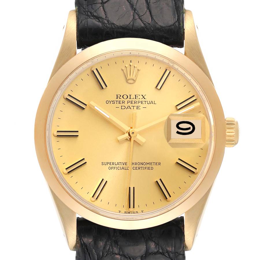 Rolex Date 14k Yellow Gold Champagne Dial Vintage Mens Watch 15007 SwissWatchExpo