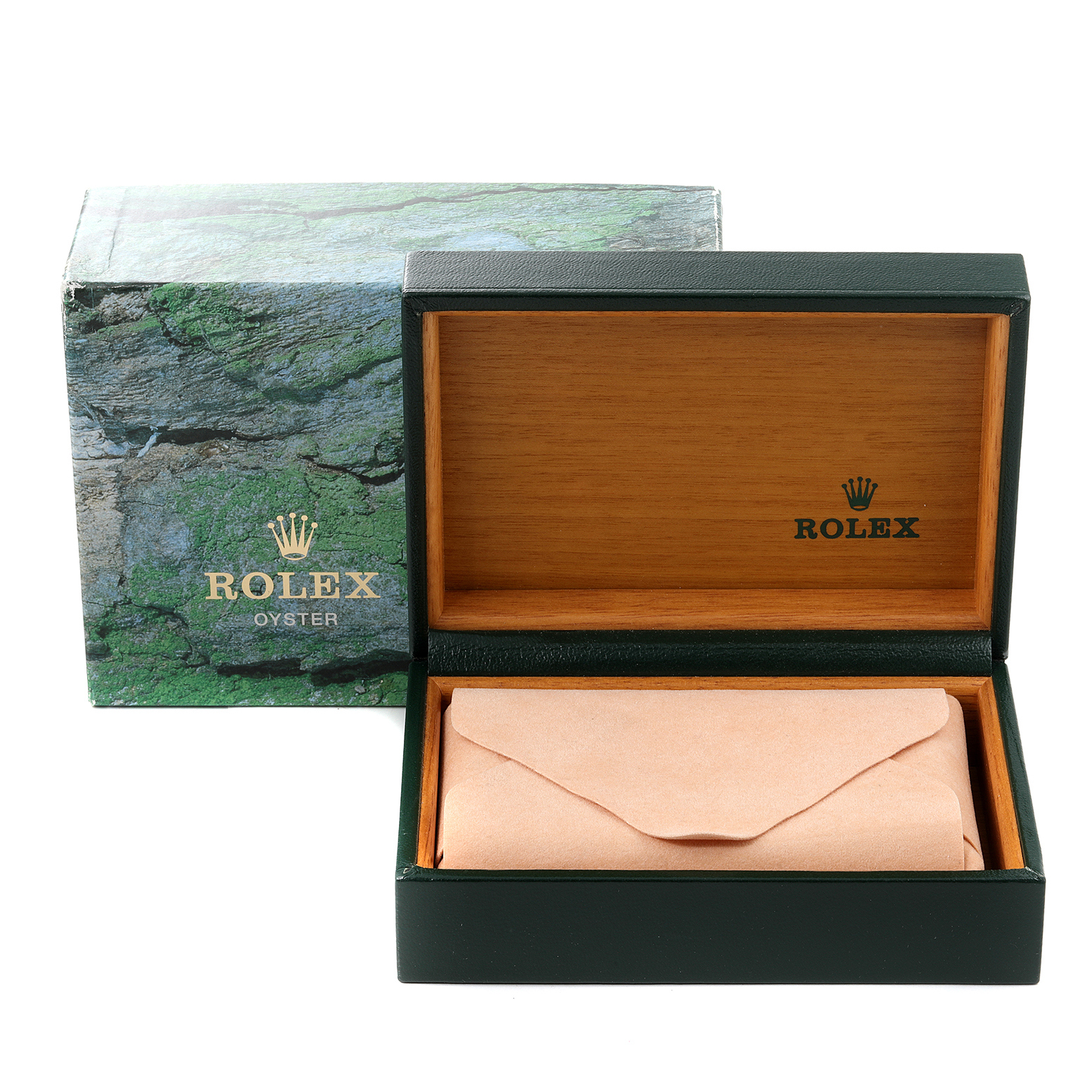 This image shows the open box and packaging for a Rolex Date 15200 Men's Stainless Steel Silver Dial 15200 Men's Stainless Steel Silver Dial model watch, including the Rolex-branded outer box and inner wooden box.