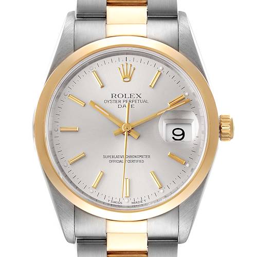 Photo of Rolex Date Silver Dial Domed Bezel Steel Yellow Gold Mens Watch 15203