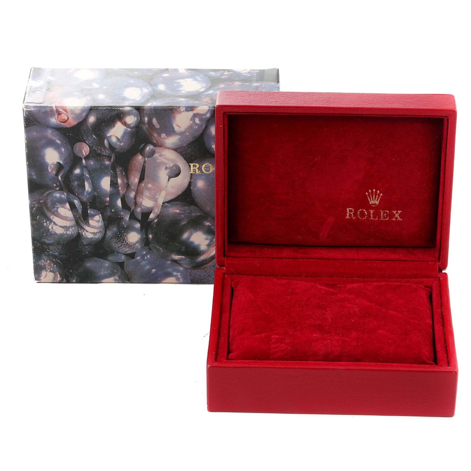 The image shows a red Rolex Datejust 69173 Women
s Steel and Gold (two tone) Silver Dial 69173 Women
s Steel and Gold (two tone) Silver Dial watch box with a partially visible outer box in the background.