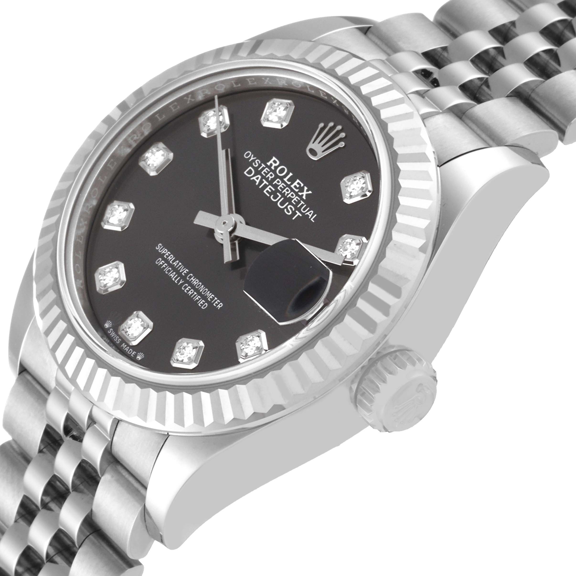 The image shows a close-up angle of a Rolex Datejust 279174 Women's Stainless Steel Grey Dial 279174 Women's Stainless Steel Grey Dial watch, highlighting the dial, case, and part of the bracelet.