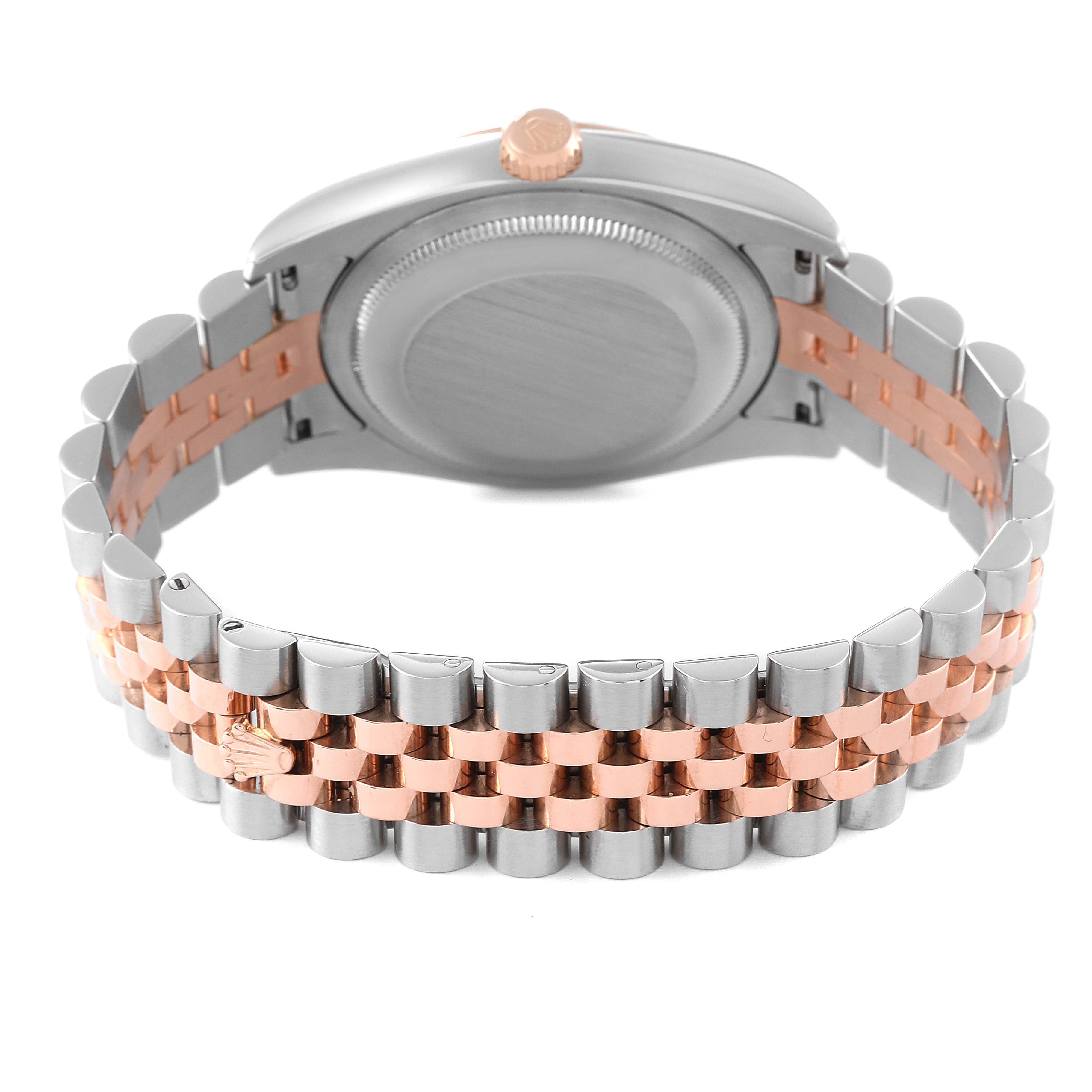 This image shows the back case and two-tone Jubilee bracelet of a Rolex Datejust 116231 Men's Steel and Gold (two tone) Black Dial 116231 Men's Steel and Gold (two tone) Black Dial watch from a rear angle.