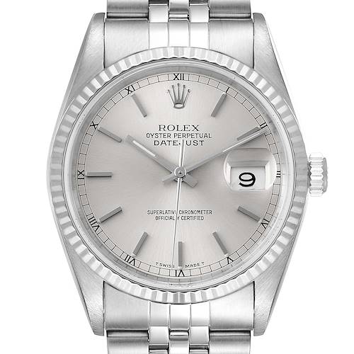 Photo of Rolex Datejust 36 Steel White Gold Silver Dial Mens Watch 16234