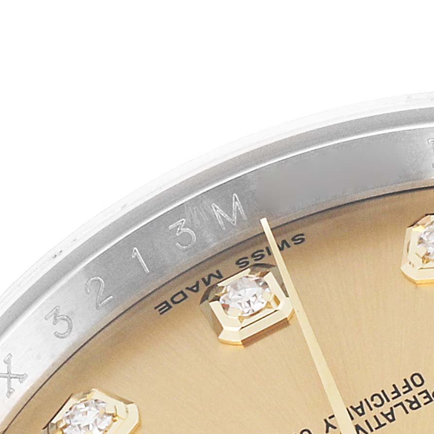 The image shows a close-up of a Rolex Datejust 116233 Men's Steel and Gold (two tone) Champagne Dial 116233 Men's Steel and Gold (two tone) Champagne Dial watch dial, focusing on the outer edge, dial, and sapphire crystal.