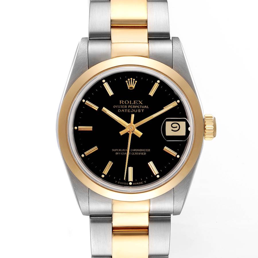Rolex Datejust Midsize 31 Steel Yellow Gold Black Dial Ladies Watch 68243 SwissWatchExpo