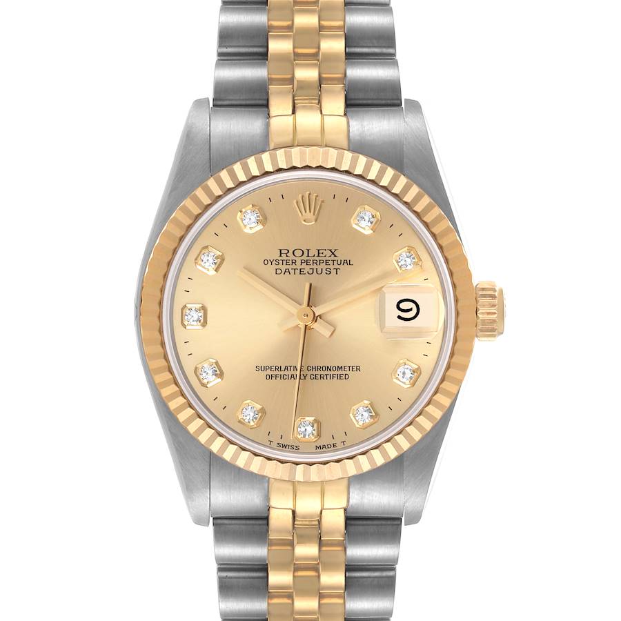 Rolex Datejust Midsize Steel Yellow Gold Diamond Dial Watch 68273 SwissWatchExpo