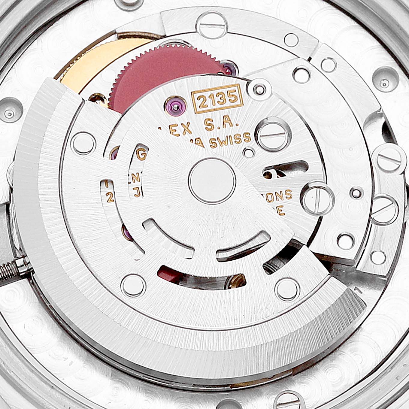 This image shows the movement mechanism of a Mid-Size Rolex watch, specifically the rotor and gears.