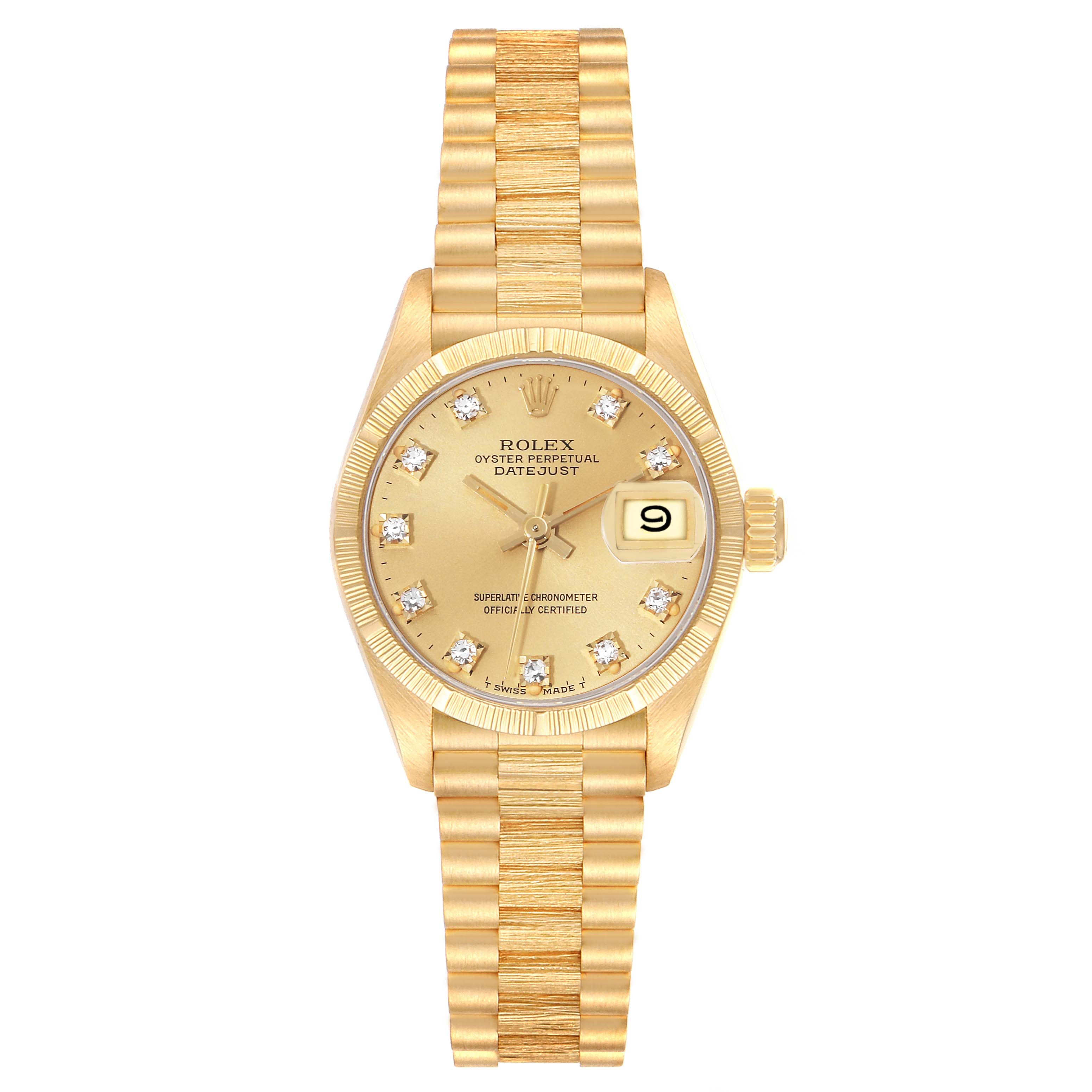 Rolex Datejust President Diamond Dial Yellow Gold Bark Finish Ladies Watch 69278 Swisswatchexpo 6707