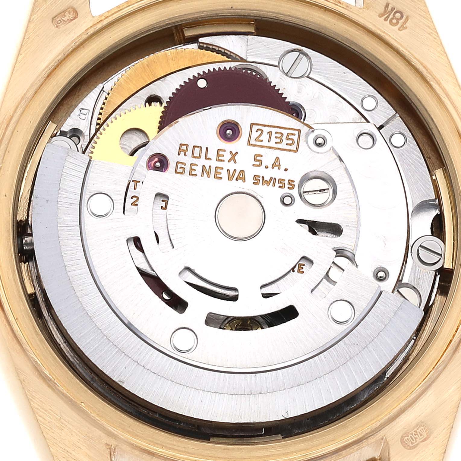 The image shows the back view of the Rolex President 69278G Women
s Yellow Gold Champagne Dial 69278G Women
s Yellow Gold Champagne Dial model, highlighting its automatic movement mechanism.