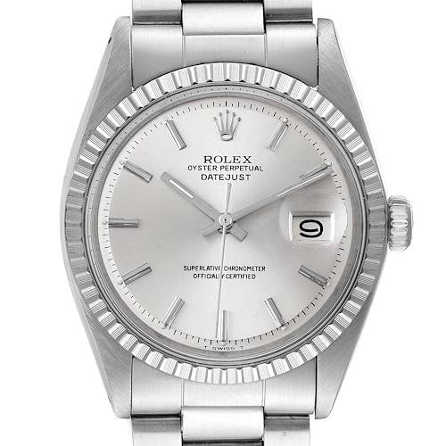 Photo of Rolex Datejust Silver Dial Oyster Bracelet Vintage Mens Watch 1603 Box Papers