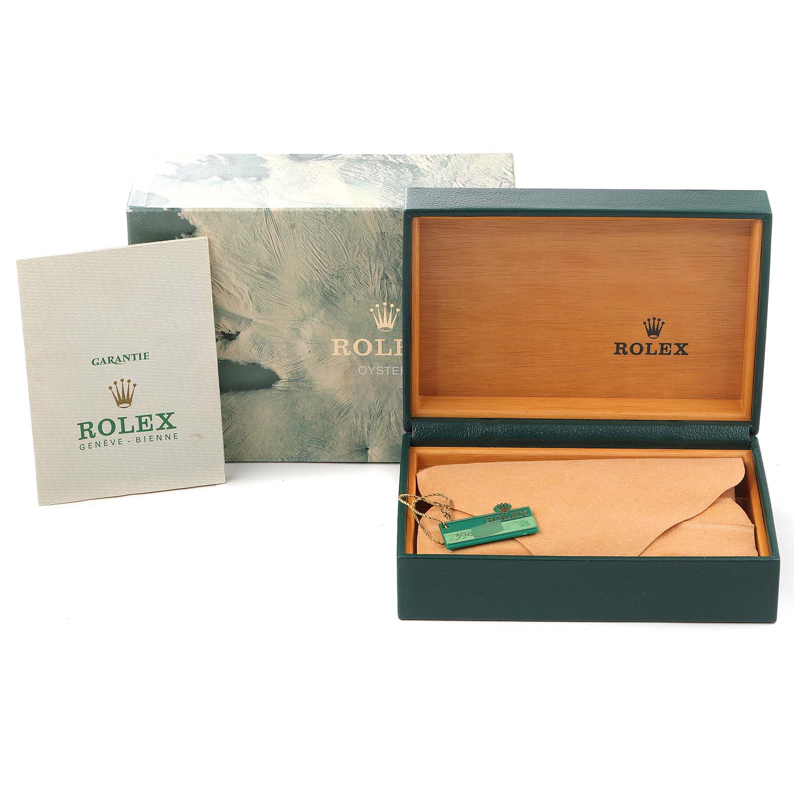 The image shows the packaging, a warranty card, and an opened case for the Rolex Vintage Collection 1603 Men's Stainless Steel Silver Dial 1603 Men's Stainless Steel Silver Dial model.