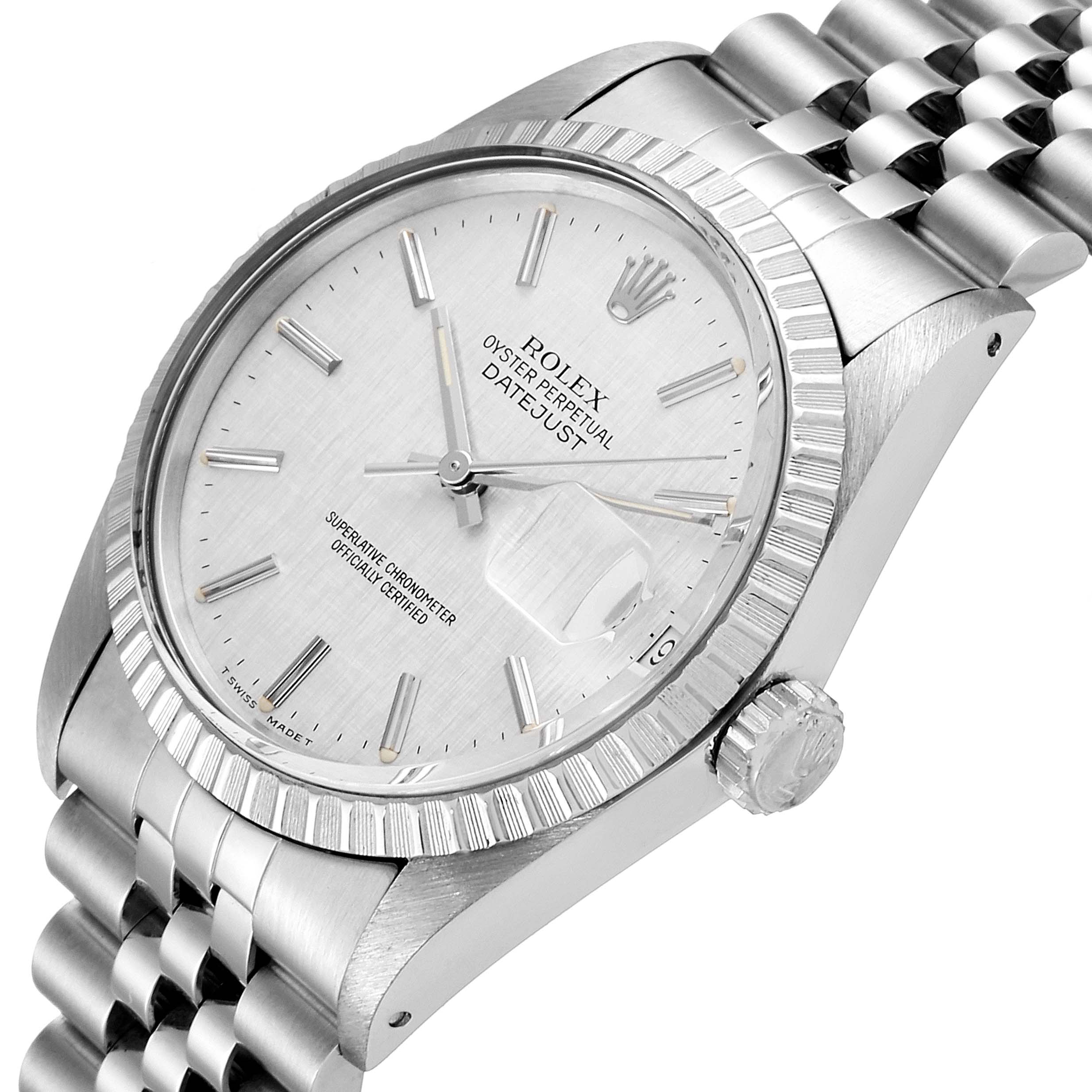 This Rolex Vintage Collection 16030 Men's Stainless Steel Silver Dial 16030 Men's Stainless Steel Silver Dial watch is shown from an angled top view, displaying the face, bezel, crown, and part of the bracelet.