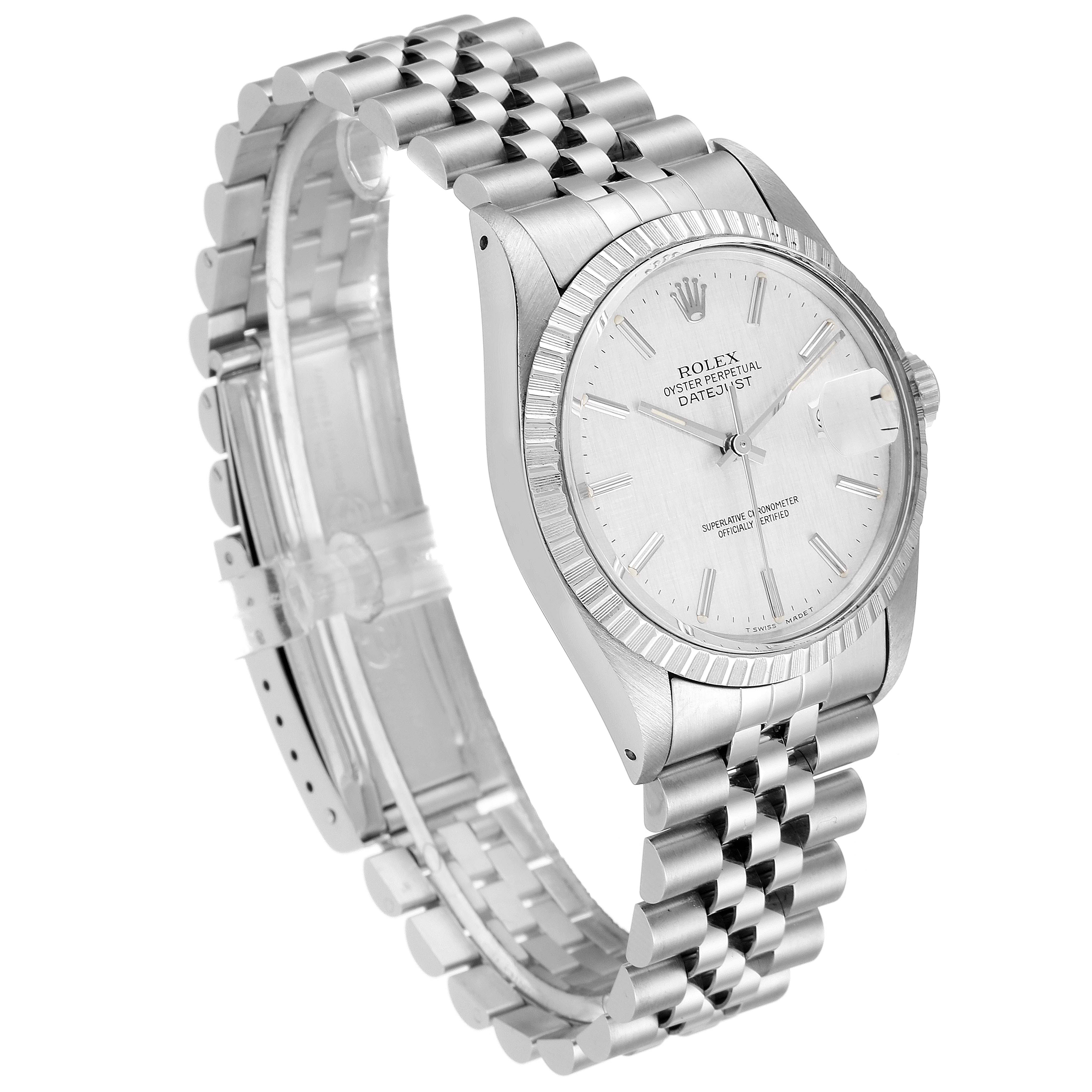 The Vintage Collection Rolex watch is shown at an angle displaying its face, case, and metal bracelet in a side view.