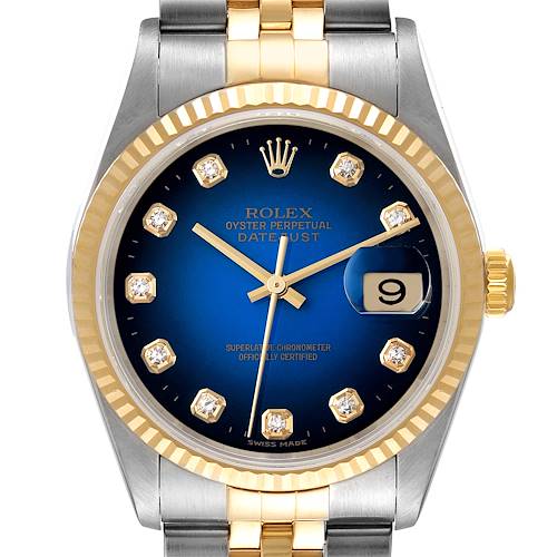 Photo of Rolex Datejust Steel Yellow Gold Blue Vignette Dial Mens Watch 16233