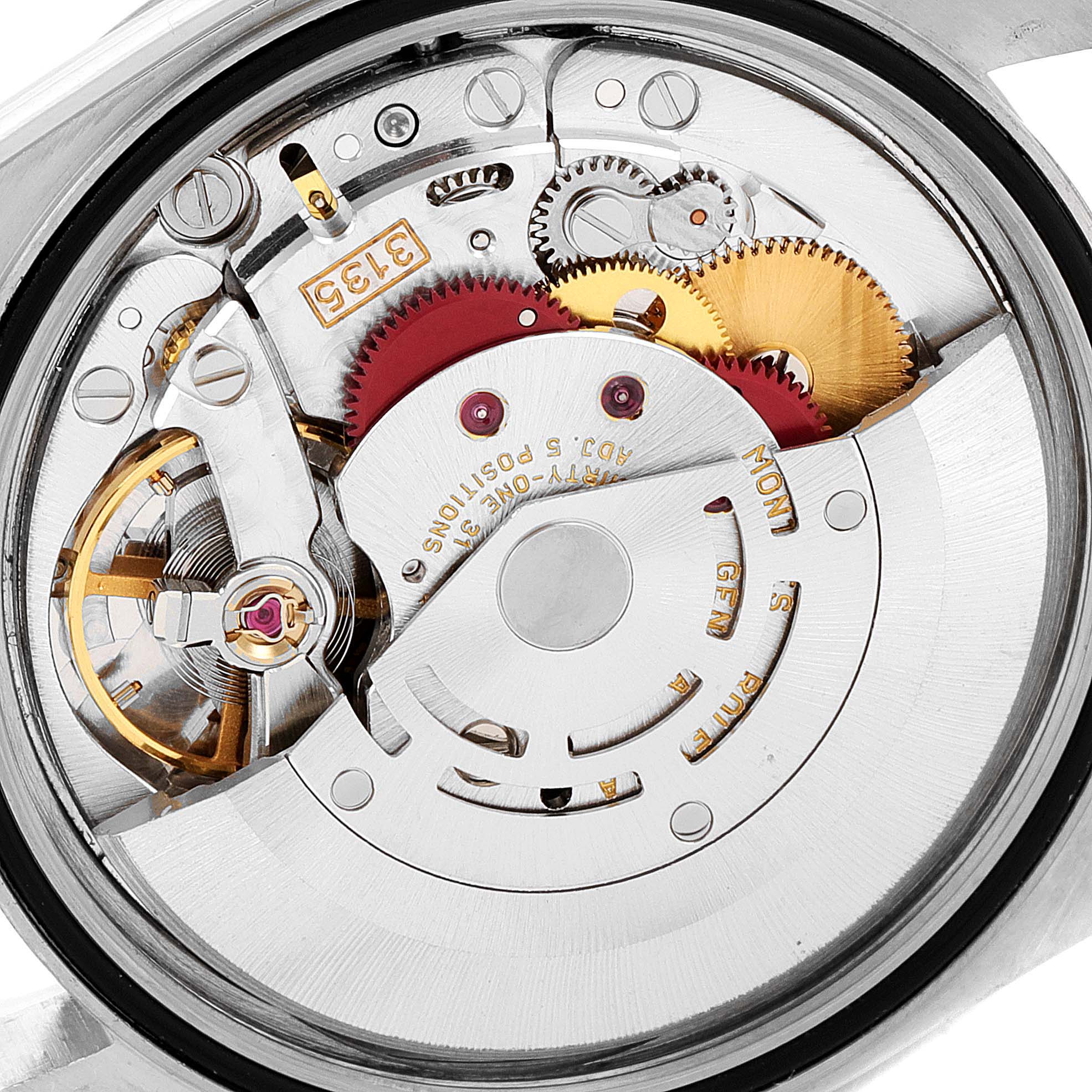 The image shows the internal mechanical movement of a Rolex Datejust 16234 Men's Stainless Steel Silver Dial 16234 Men's Stainless Steel Silver Dial watch from a back angle.