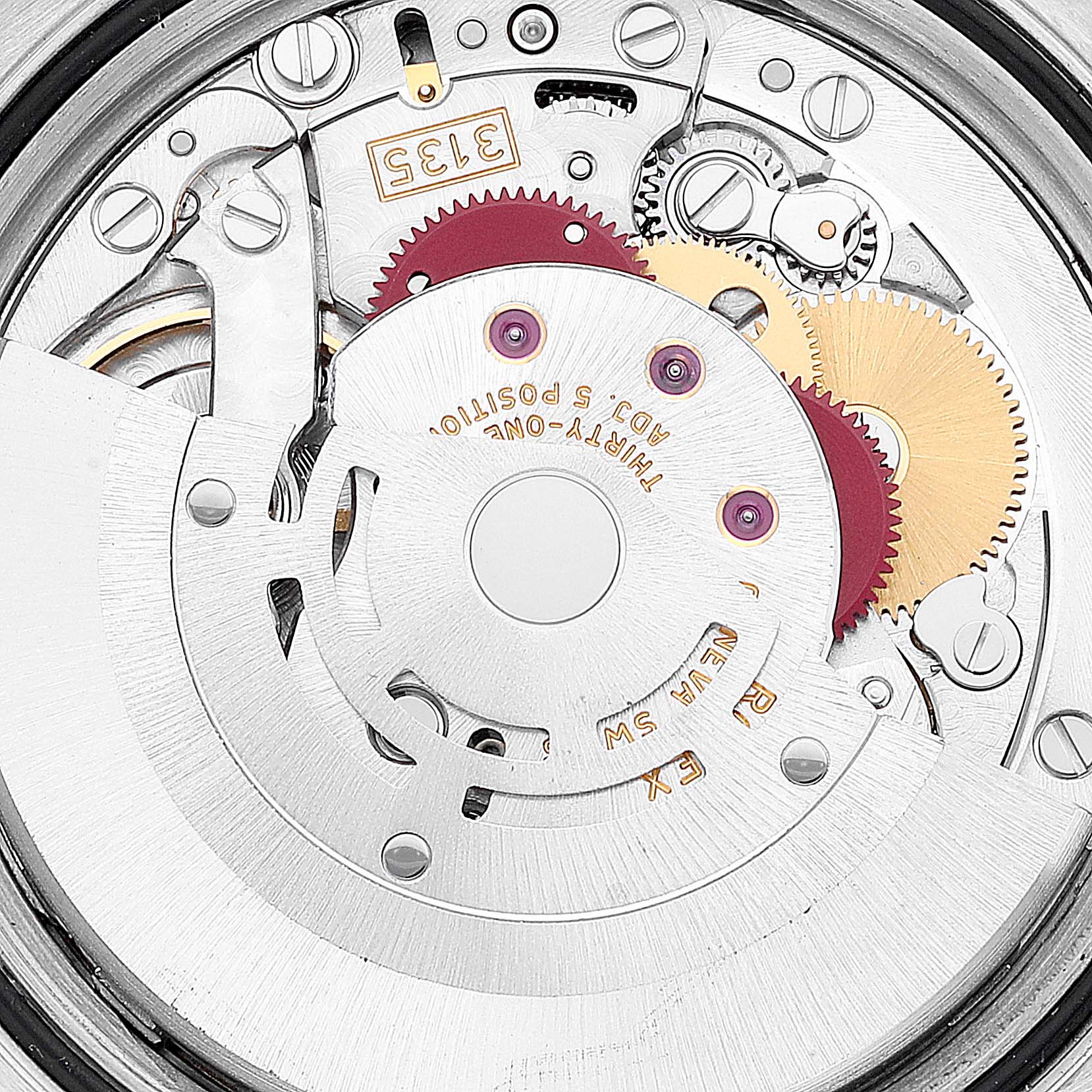 This image shows the internal mechanical movement of a Rolex Datejust 116233 Men's Steel and Gold (two tone) Champagne Dial 116233 Men's Steel and Gold (two tone) Champagne Dial model watch.