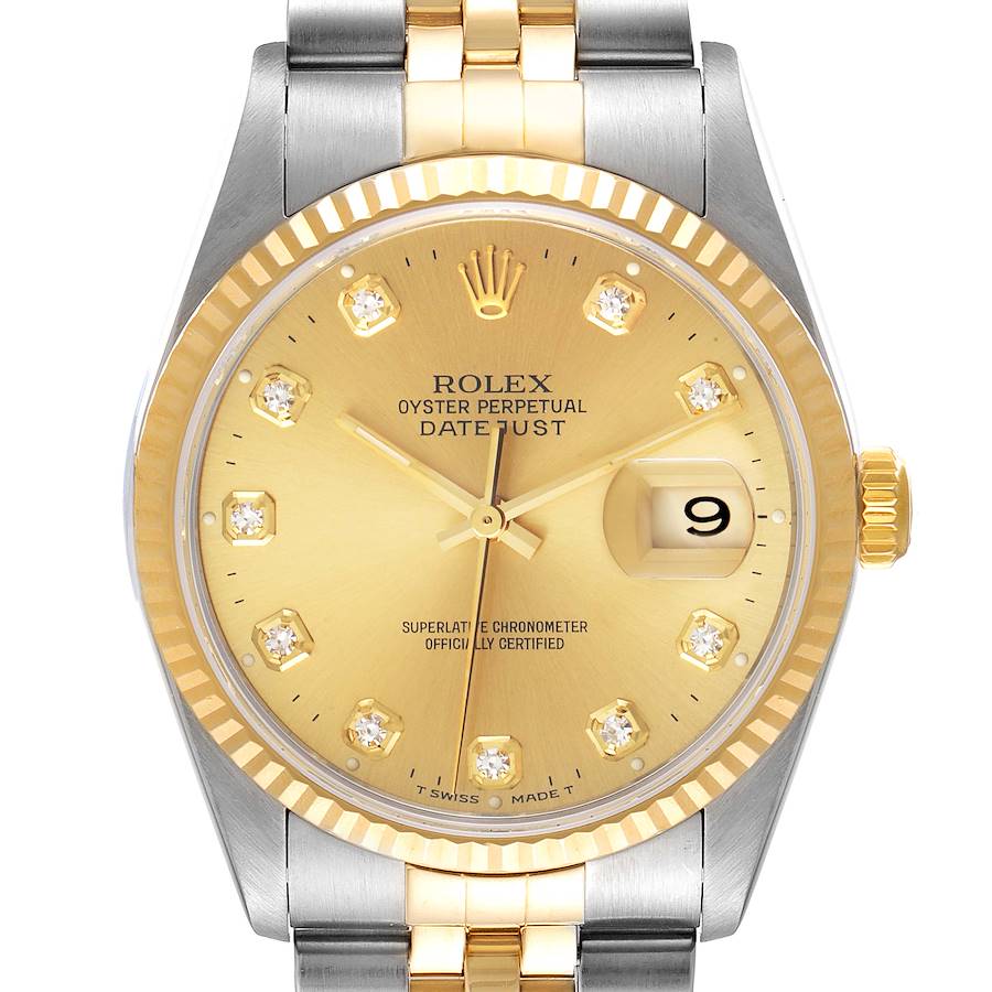 Rolex Datejust Steel Yellow Gold Diamond Dial Jubilee Bracelet Mens Watch 16233 SwissWatchExpo